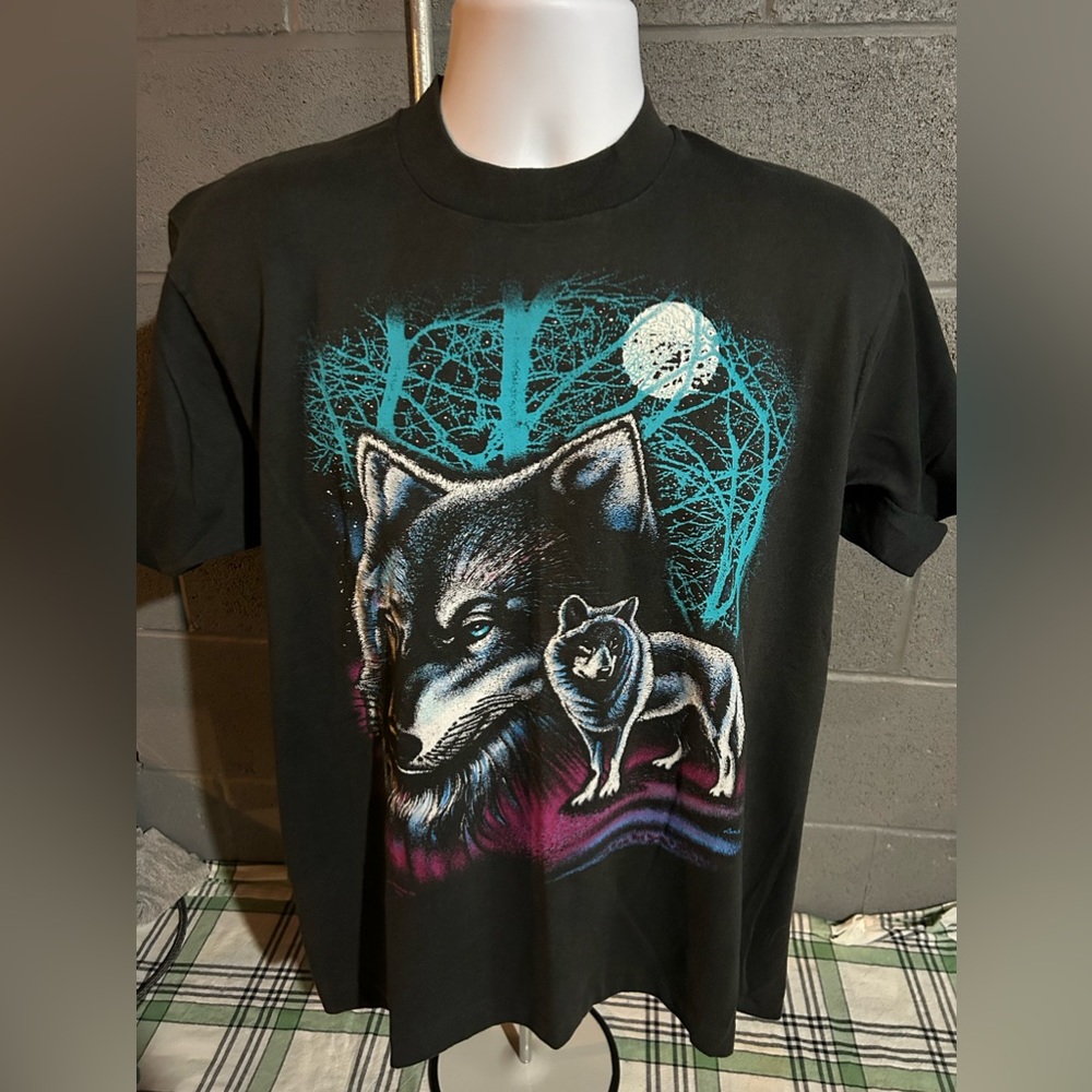 Vintage 1980s Colorful Wolves T-Shirt Size L Large